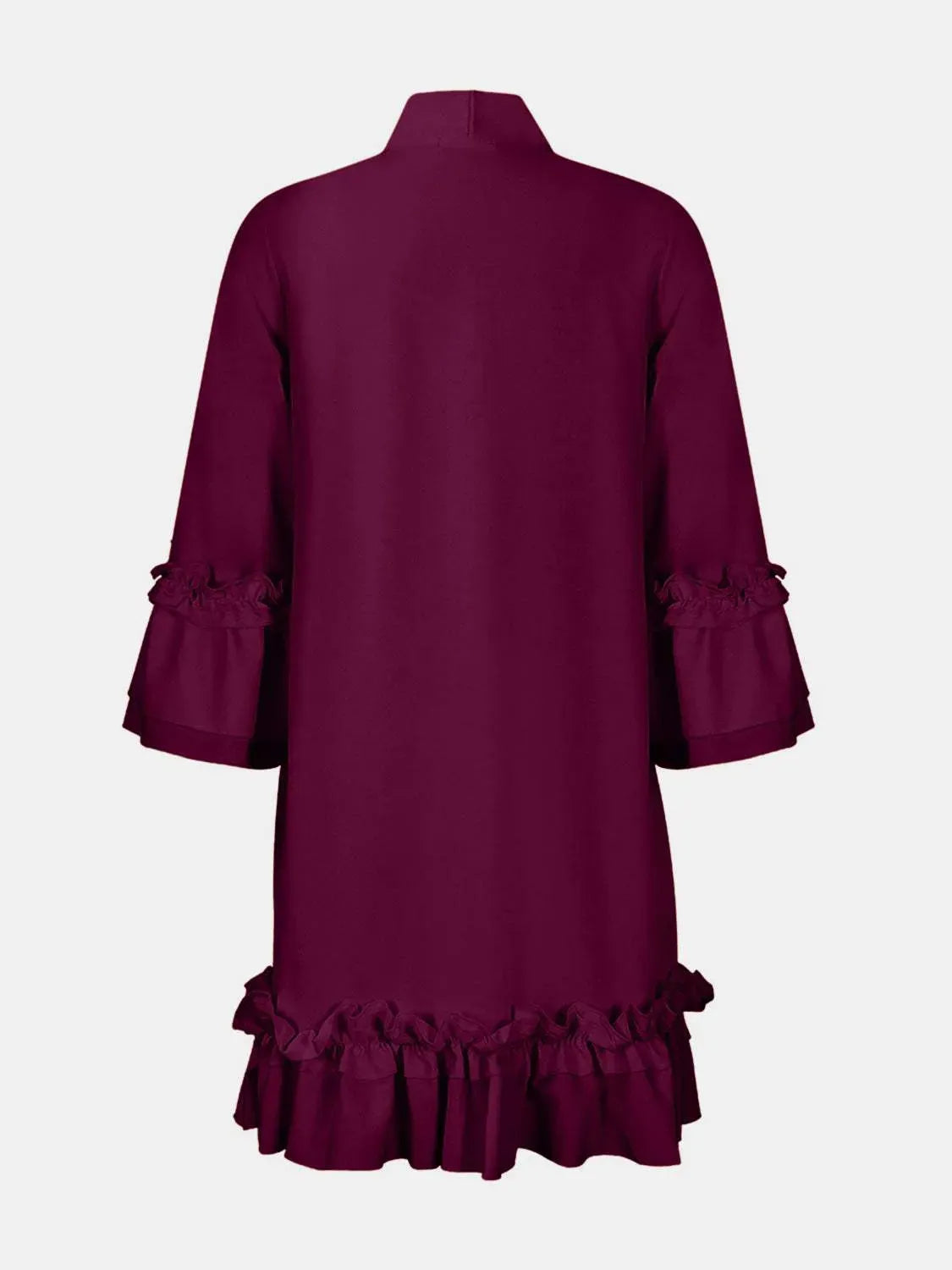 Frill Tie Neck Three-Quarter Sleeve Dress Casual Dresses - Tophatter Daily Deals